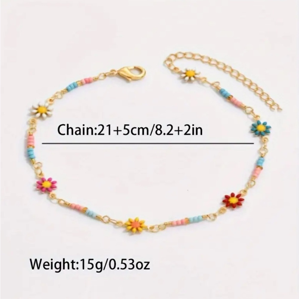 Colorful Flower Gold Beaded Anklet - Picture 3 of 3